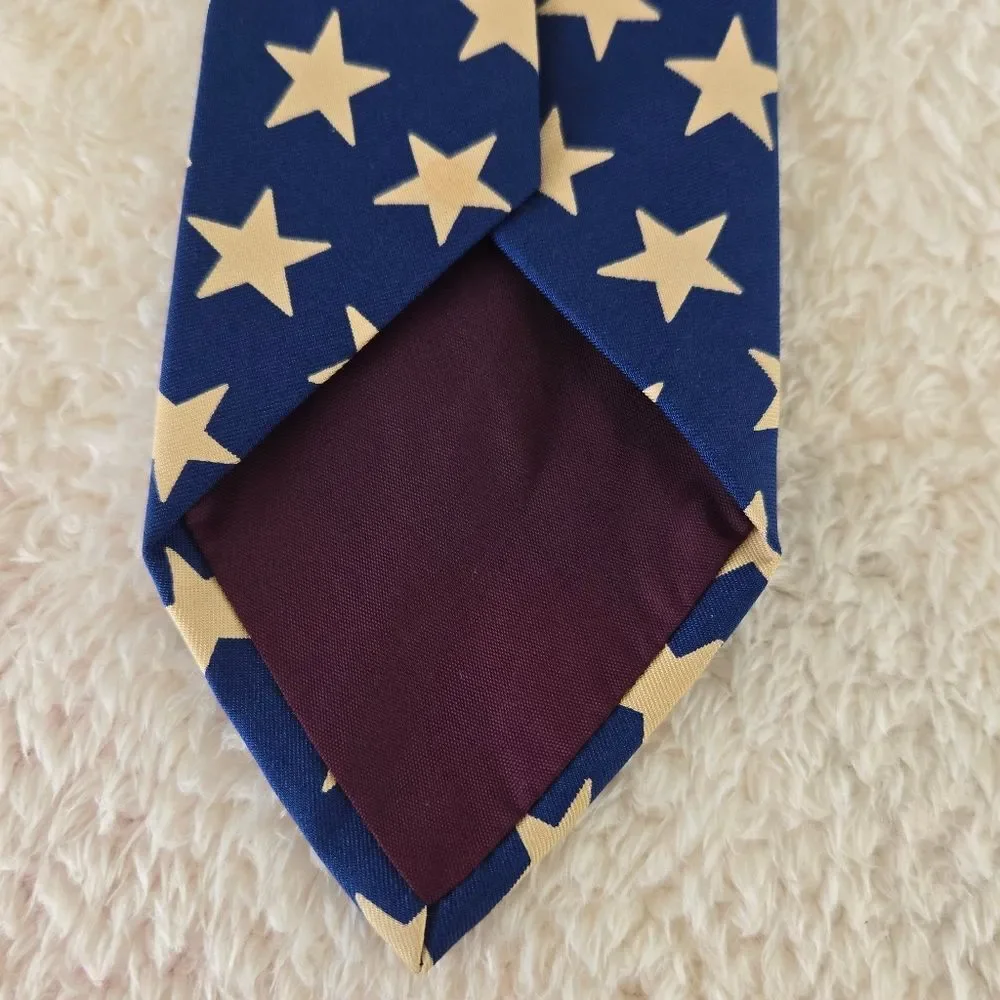 Vintage Polo Ralph Lauren Blue and White Star (American Flag) Pattern Men's Tie